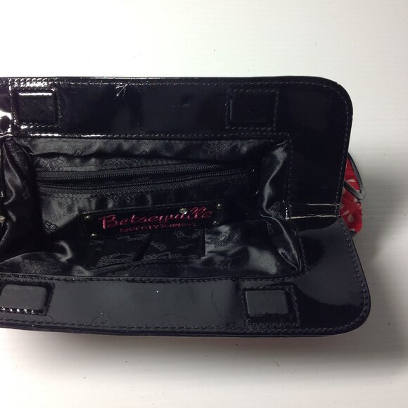 Betseyville by Betsey Johnson Clutch Bag Read & White Dot Pattern with Ribbons - Picture 3 of 3